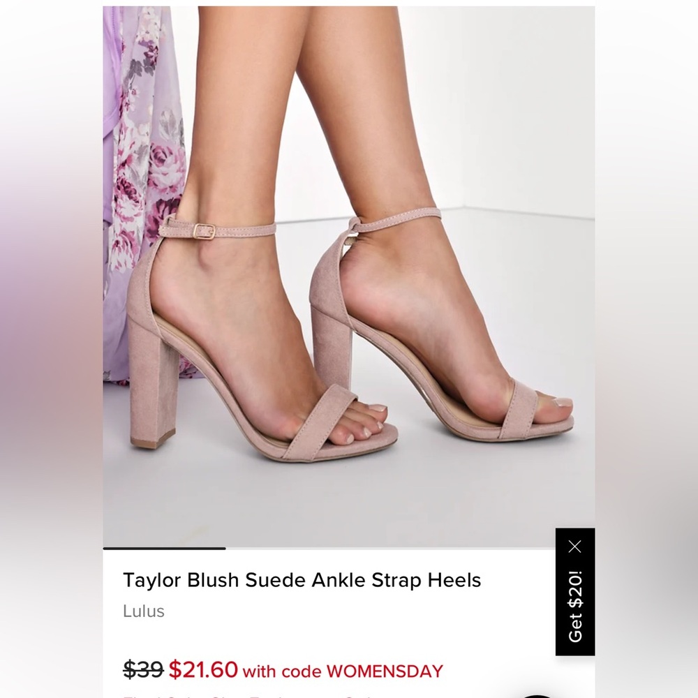 Lulu’s Taylor Blush Suede Ankle Strap Heels 7.5 EUC